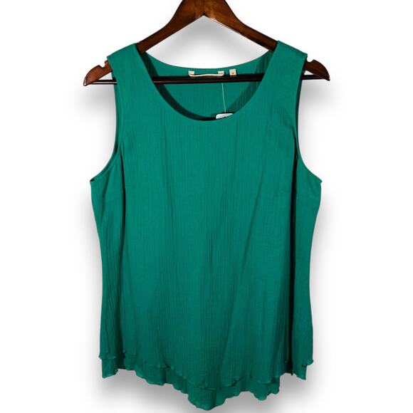 Soft Surroundings Kelly Green Crinkle Cotton Tank Top Lettuce Hem Medium - Picture 3 of 8